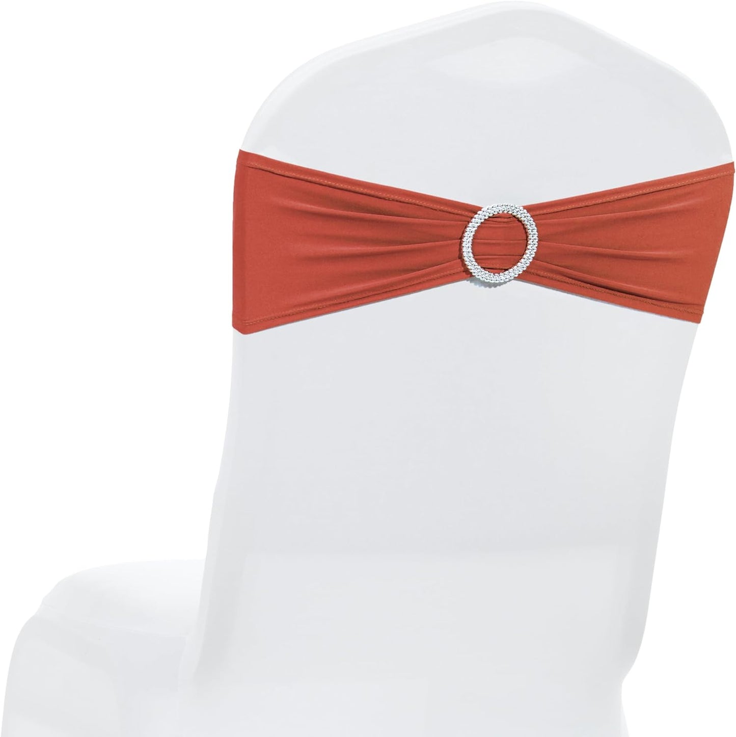 MDS Premium Spandex Chair Sashes - Stretchy Bow Covers with Buckle Slider | 50 Pack in Terracotta