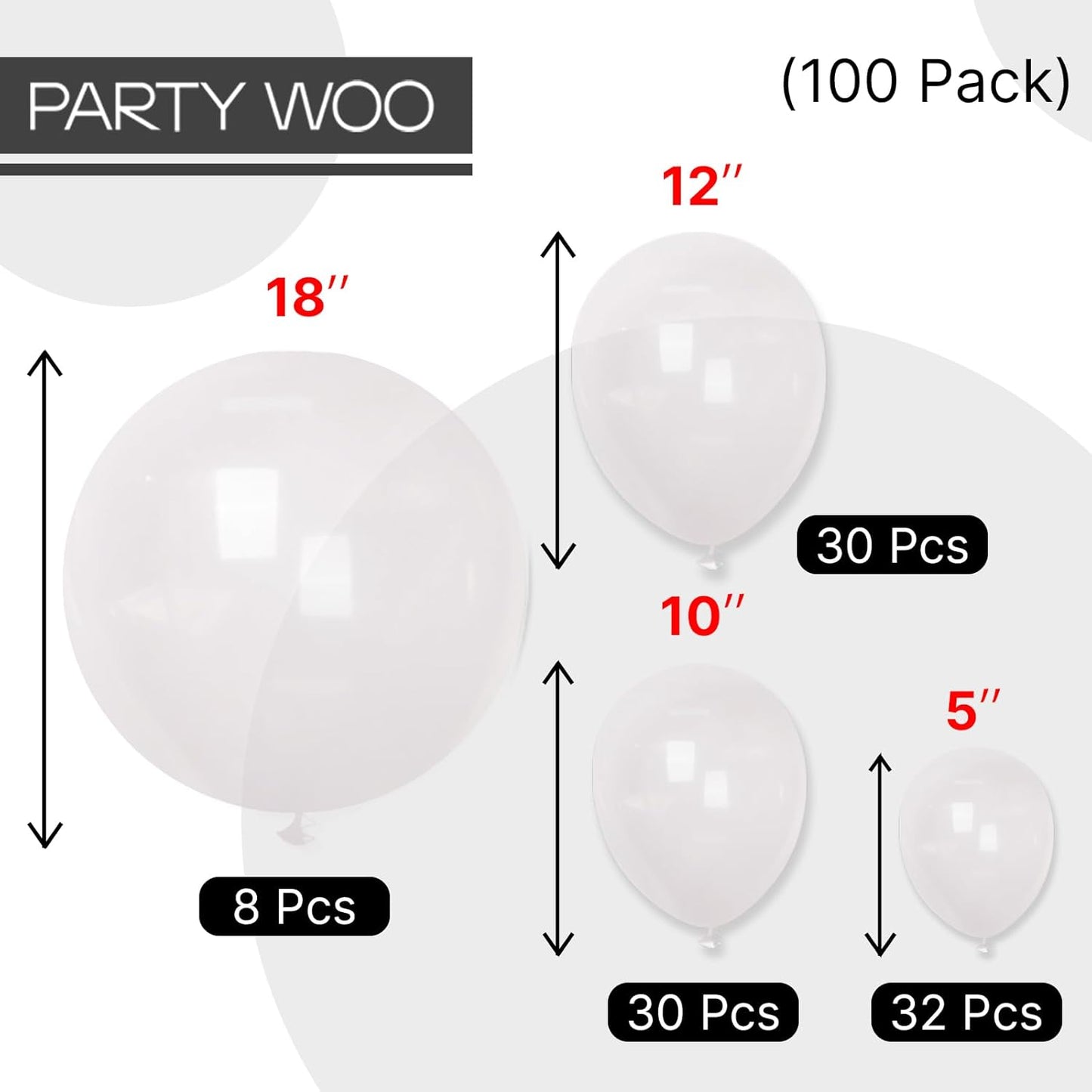 PartyWoo Clear Balloons - 100pcs Transparent Balloon Arch Kit for Weddings, Graduations & Birthdays | 18", 12", 10", 5" Sizes