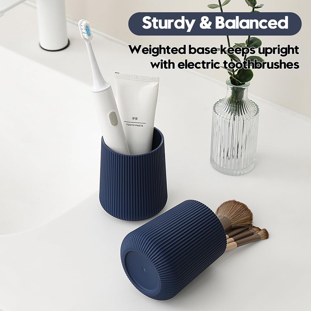 YAUKPH Navy Blue Striped Toothbrush Holder - Electric Toothbrush Organizer for Kids & Adults
