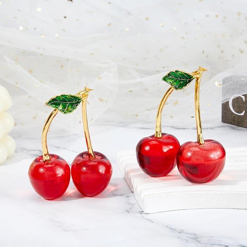 DICOSMETIC Glass Cherry Figurines - Red Crystal Fruit Ornaments for Home & Office Decor | 2-Piece Set