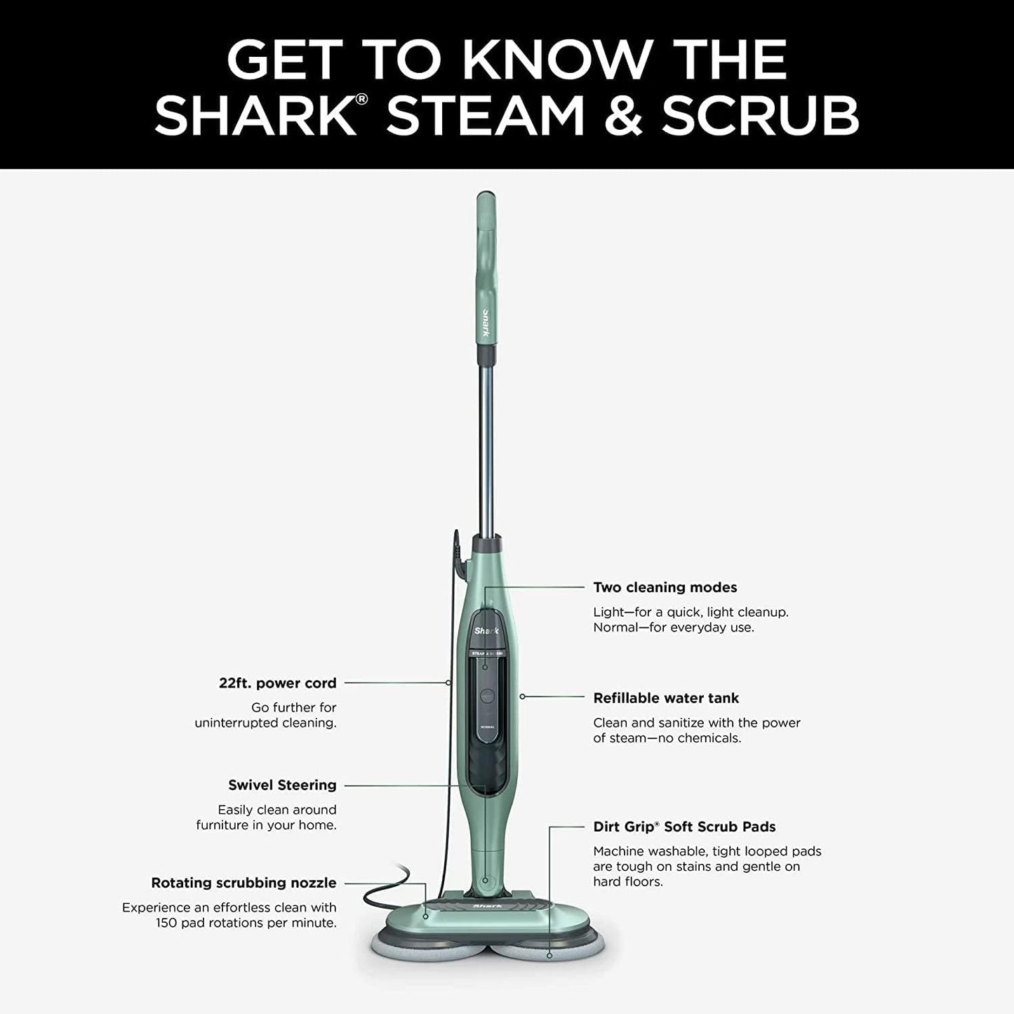 Shark S7000AMZ Steam Mop - All-in-One Scrubbing & Sanitizing for Hard Floors | Pure Water Technology