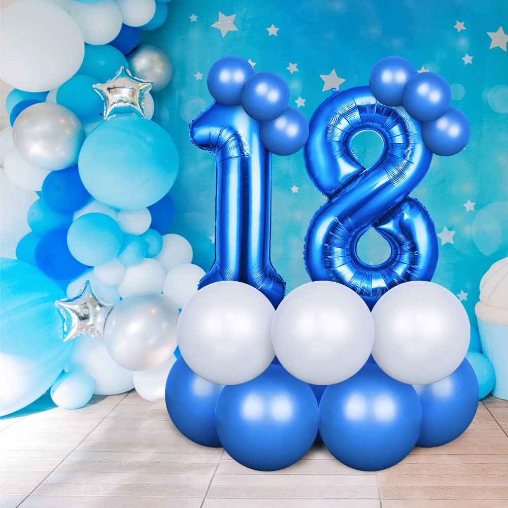 OFFCUP 40 Inch Blue Number 1 Balloon for 1st Birthday Decoration, Birthday Balloons Large Foil Number 1 Balloons Self Inflating for Boys Girls Men Women Birthdays Anniversary Party Decorations