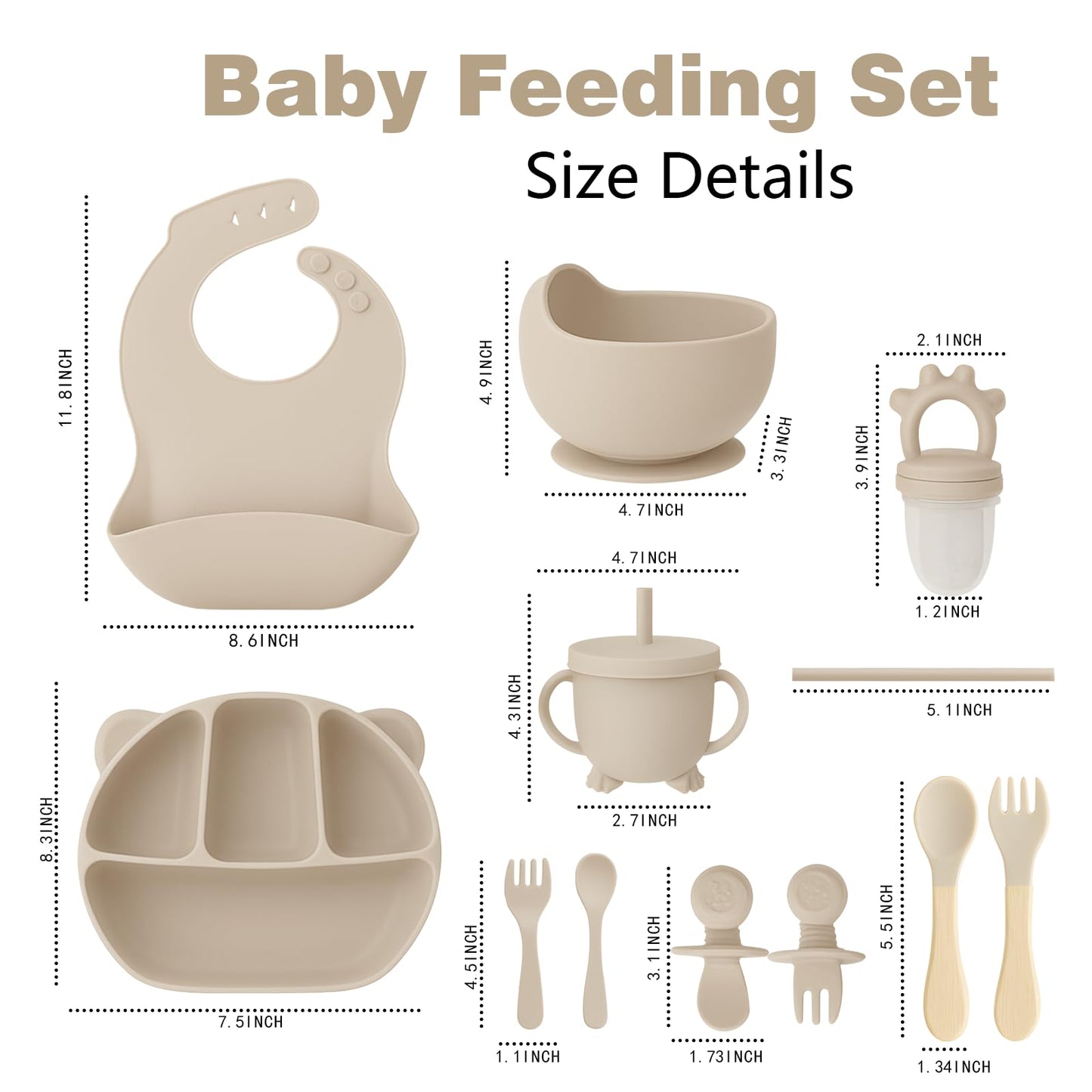 12 Piece BPA-Free Silicone Baby Feeding Set,Non-Slip Suction Plates,Soft Baby Bowls, Wooden Utensils & More ，Make Feeding Time Safe,Dishwasher Safe – Ideal for 6+ Months