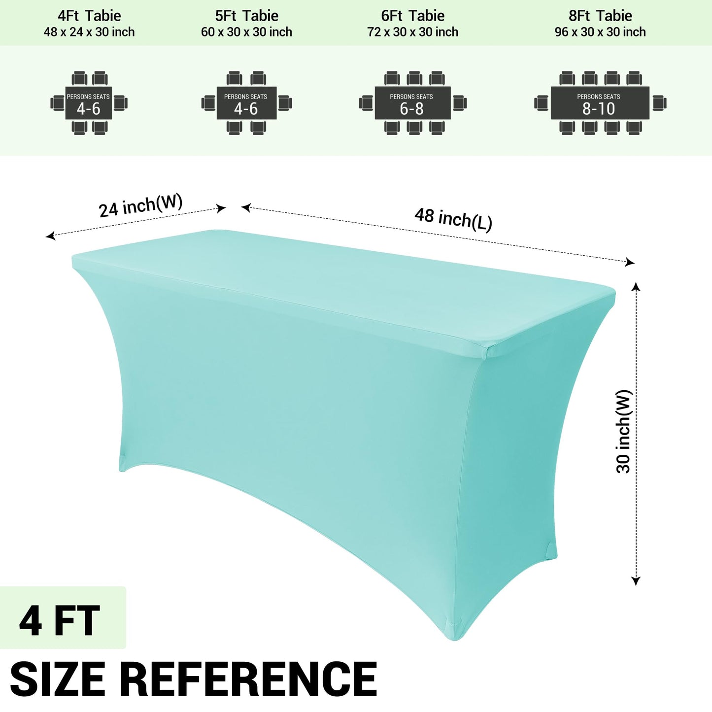 Obstal Spandex Table Cover 4ft Fitted Tablecloth Rectangular - Stretch Rectangle Folding Table Cloth for Birthday Party Wedding Banquet, Fresh Blue, 48L x 24W Inch