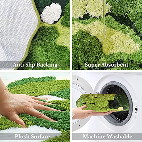 Green Moss Bathroom Runner Rug 1'8" x 3'7" - Plant Leaf Bath Mat