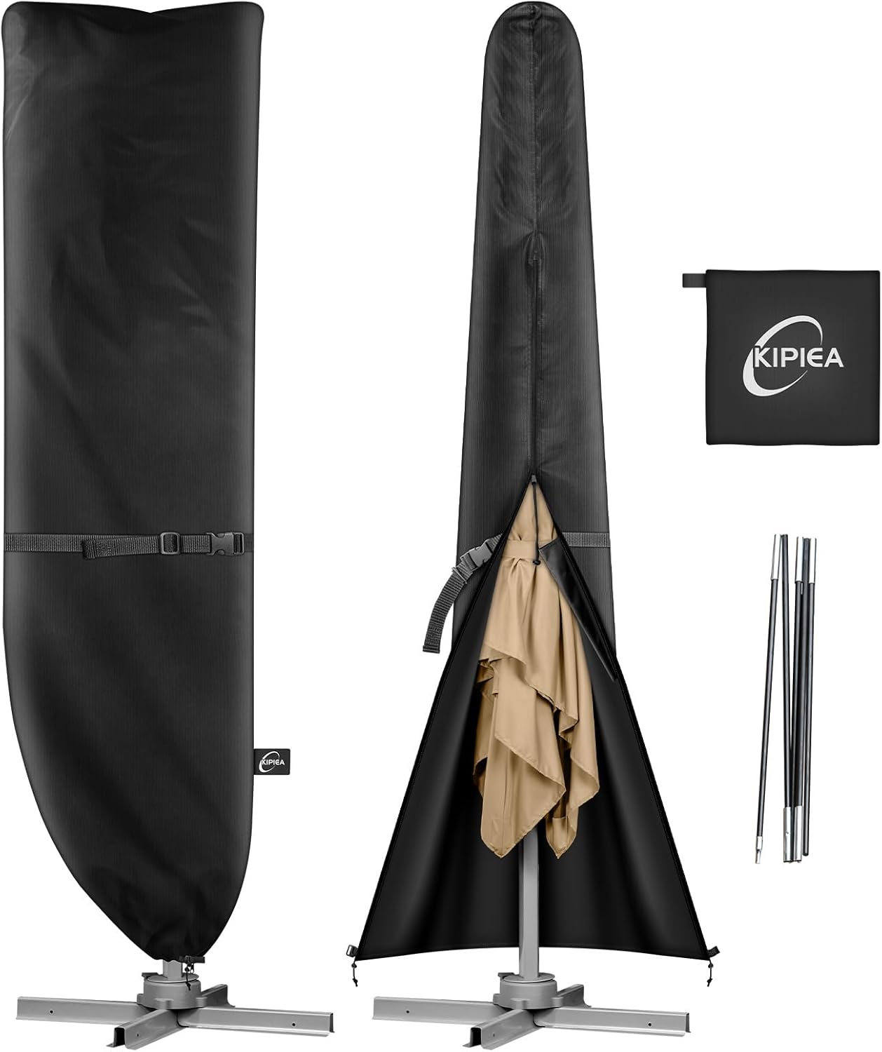 Kipiea Patio Umbrella Cover - Heavy Duty 600D for 9'-13' Cantilever Umbrellas | Includes Support Pole & Zipper