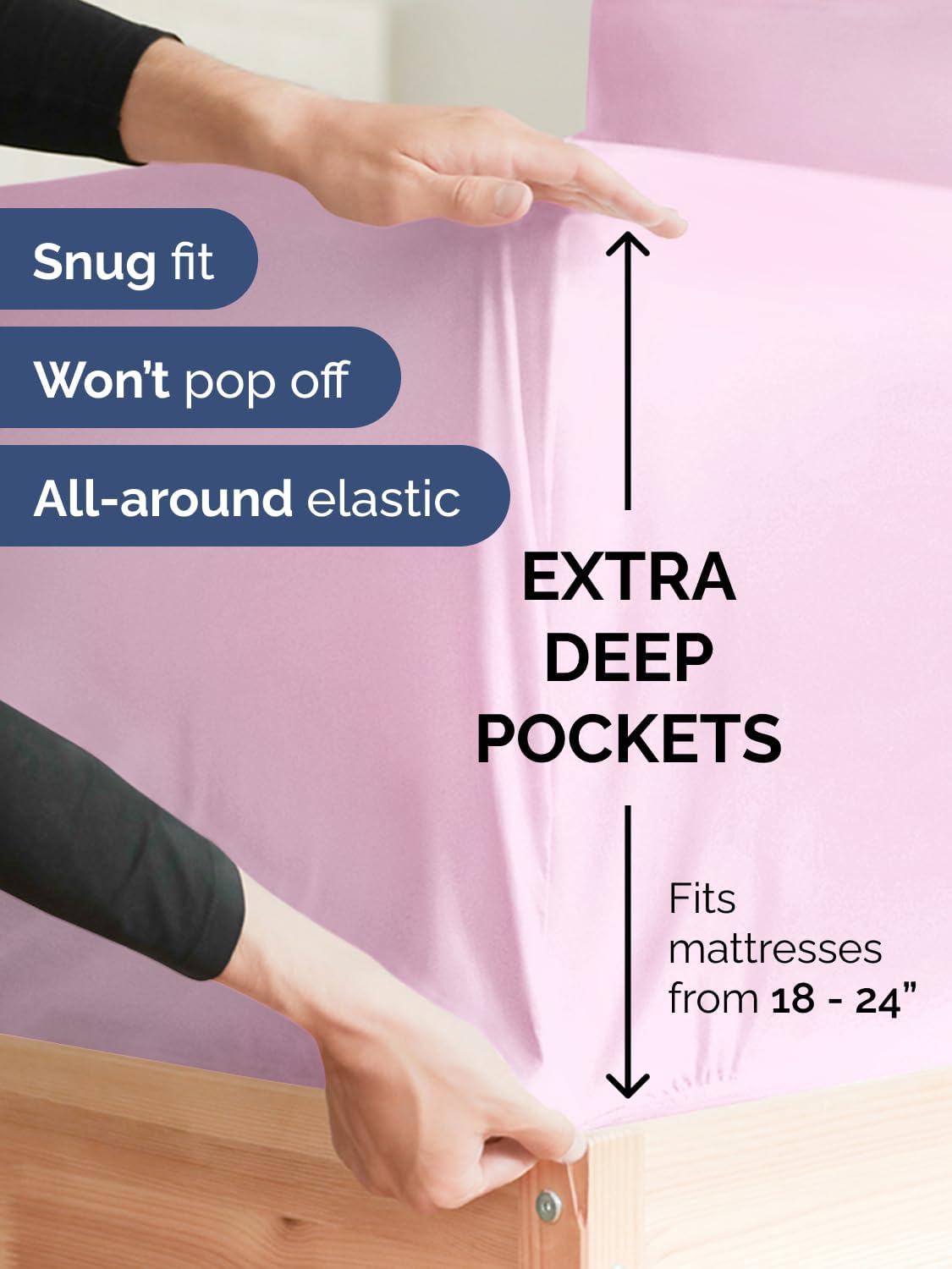 Skiennix Extra Deep King Sheet Set - 6-Piece Breathable Cooling Bedding - Soft, Wrinkle-Free Light Pink