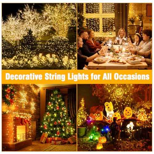 Nisocy 33FT LED String Lights Outdoor Waterproof ? Warm White Fairy Lights with Plug, Connectable Christmas Tree Lights for Patio, Garden, Bedroom, Wedding, Party, Decor
