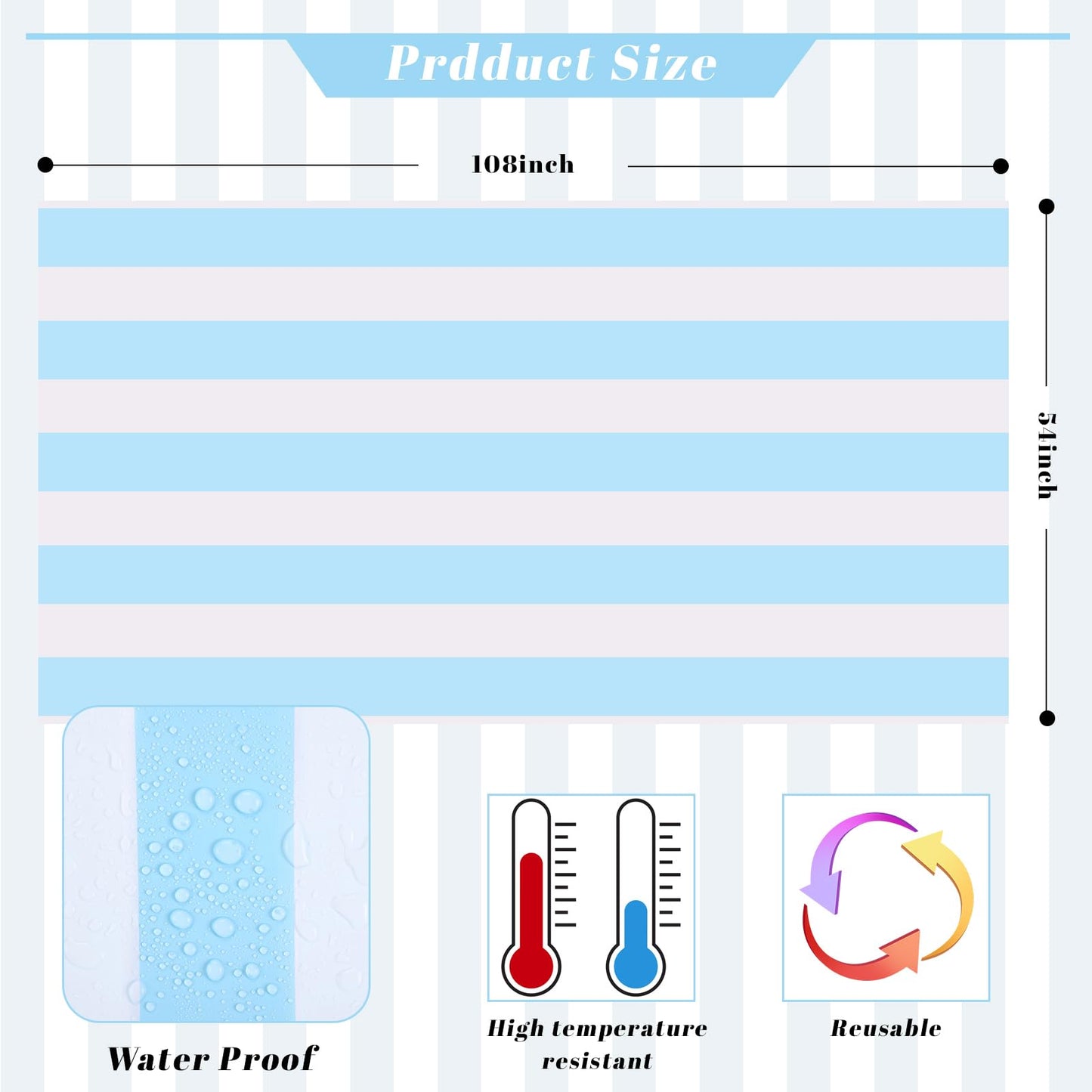 Kesfey 3 Packs Light Blue and White Vertical Striped Table Cloth 54 x 108 Inches Bluey Stripe Table Cover Disposable Plastic Beach Tablecloths Waterproof Rectangle Picnic Tablecover for Birthday Party