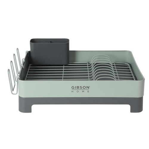 Gibson Home Nestcraft Full-Size Dish Rack - Rust Resistant with Drain Board & Flatware Caddy | Green
