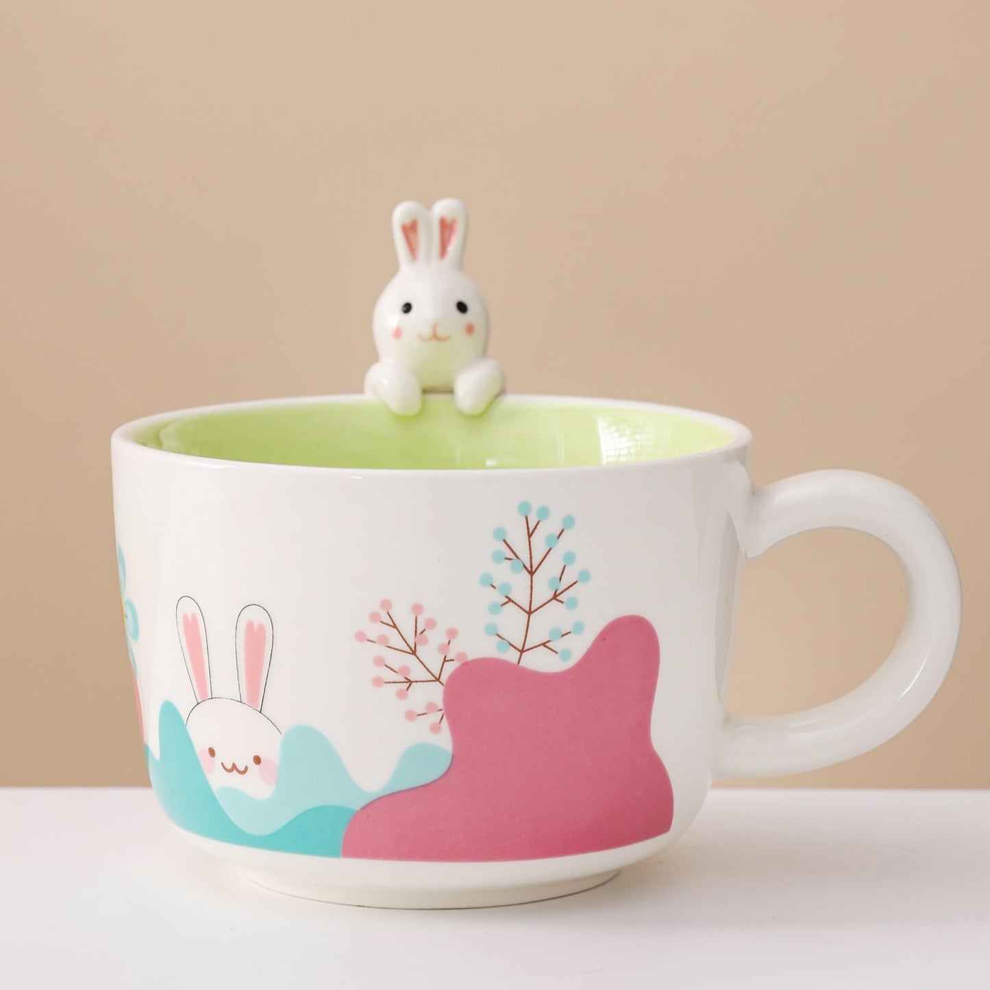 lpylxingyan 10oz Cute 3D Animal Coffee Mugs: Funny Handmade Ceramics Cups with Rabbit, Cow, Sloth, Fox, Lion for Kids Gift. (rabbit for easter day)