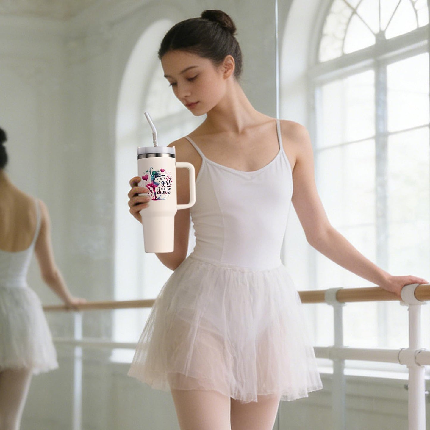 Lifecapido Dance Recital Gifts for Girls, Dancer 40oz Tumbler with Key Chain, Dancer Dance Gifts, Creamy