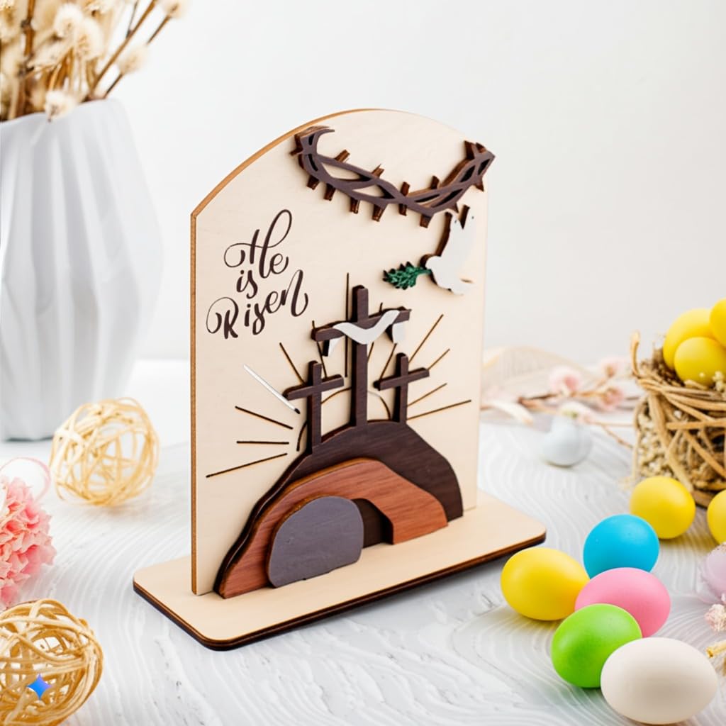 DuduCraft He is Risen Easter Resurrection Decor - Easter Decorations for Home - Empty Tomb Religious Resurrection Set Decoration for Table, Desk, Home
