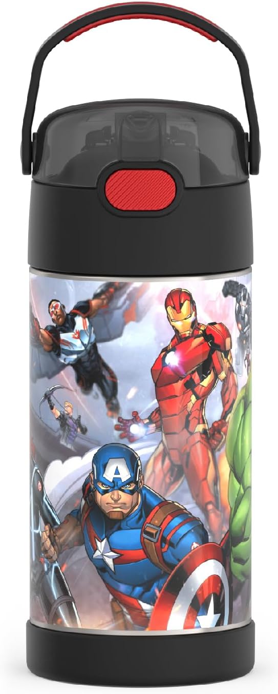 THERMOS FUNTAINER Water Bottle - 12 Ounce Stainless Steel Vacuum Insulated with Straw | Avengers Design