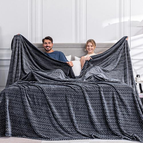 Oversized King Fleece Blanket 120x120 Inches Dark Grey Chain - Soft Cozy 3D Jacquard Bed Throw