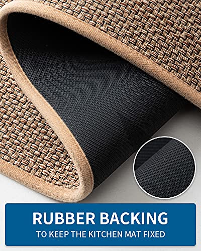 MontVoo 20x47 Inch Beige Non-Slip Washable Braided Kitchen Rug with Rubber Backing