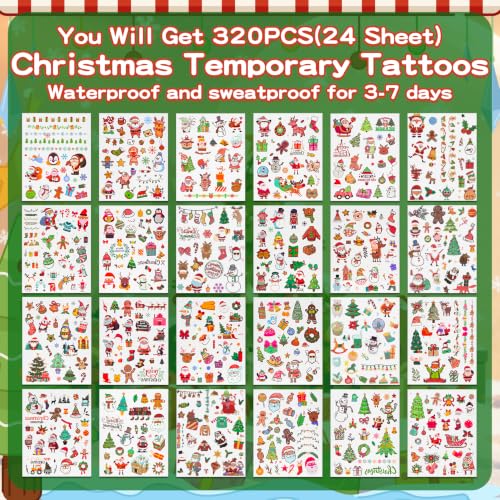Yeolepor Christmas Party Favors for Kids 24 Pack Coloring Books with Tattoos & Bags (Variation: Christmas)