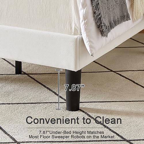 VECELO White Twin Size Upholstered Platform Bed Frame with Headboard