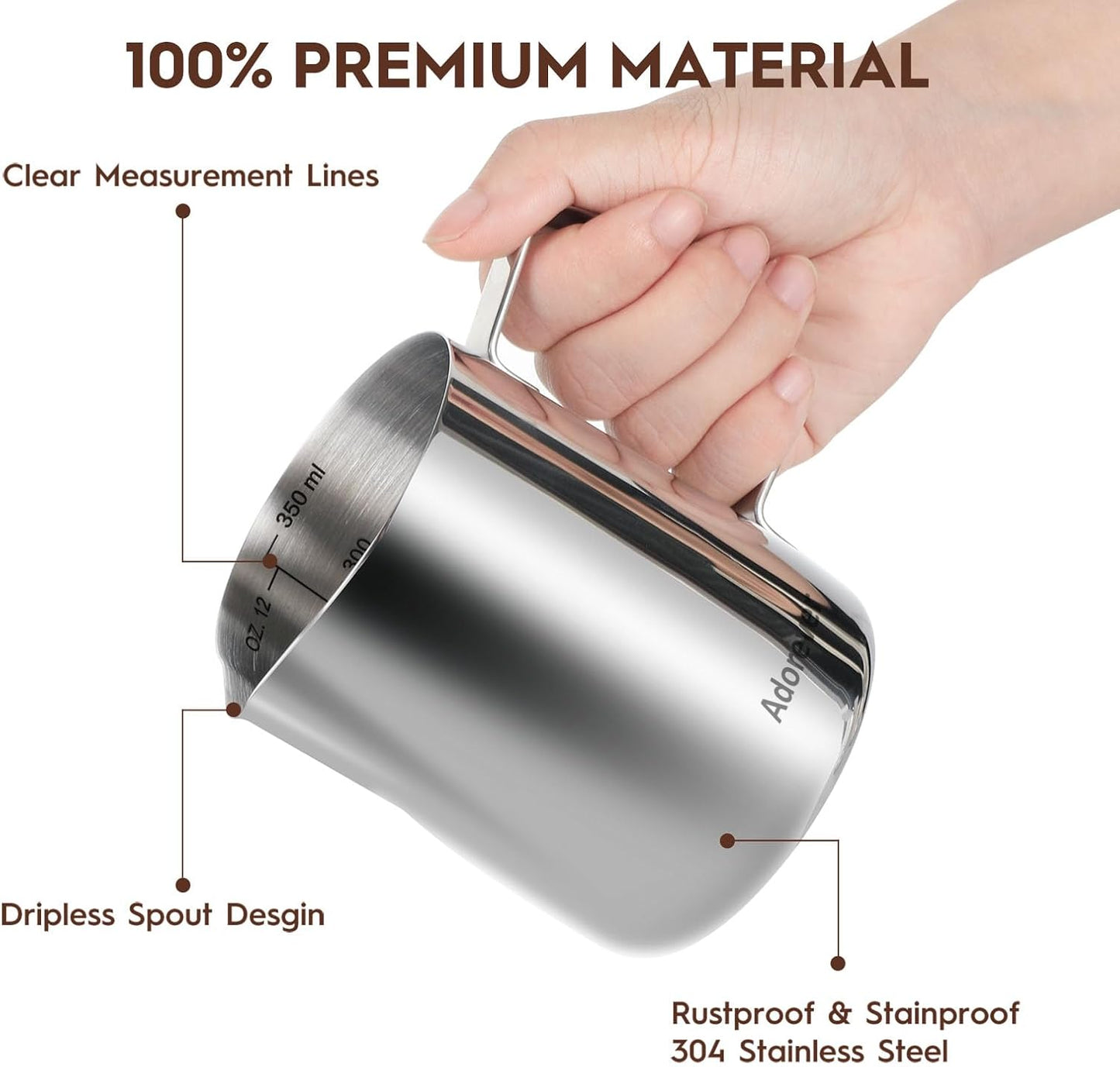 Skiennix Milk Frothing Pitcher - Stainless Steel Barista Jug for Latte Art | 350ml to 1500ml Sizes