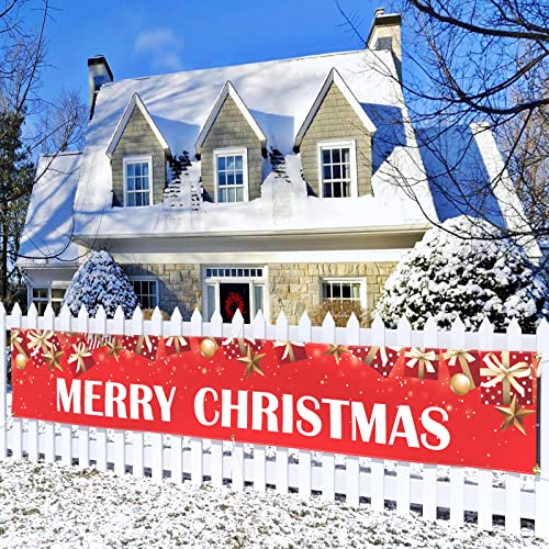 Merry Christmas Banner 120x20in Outdoor décor, UV Waterproof Polyester