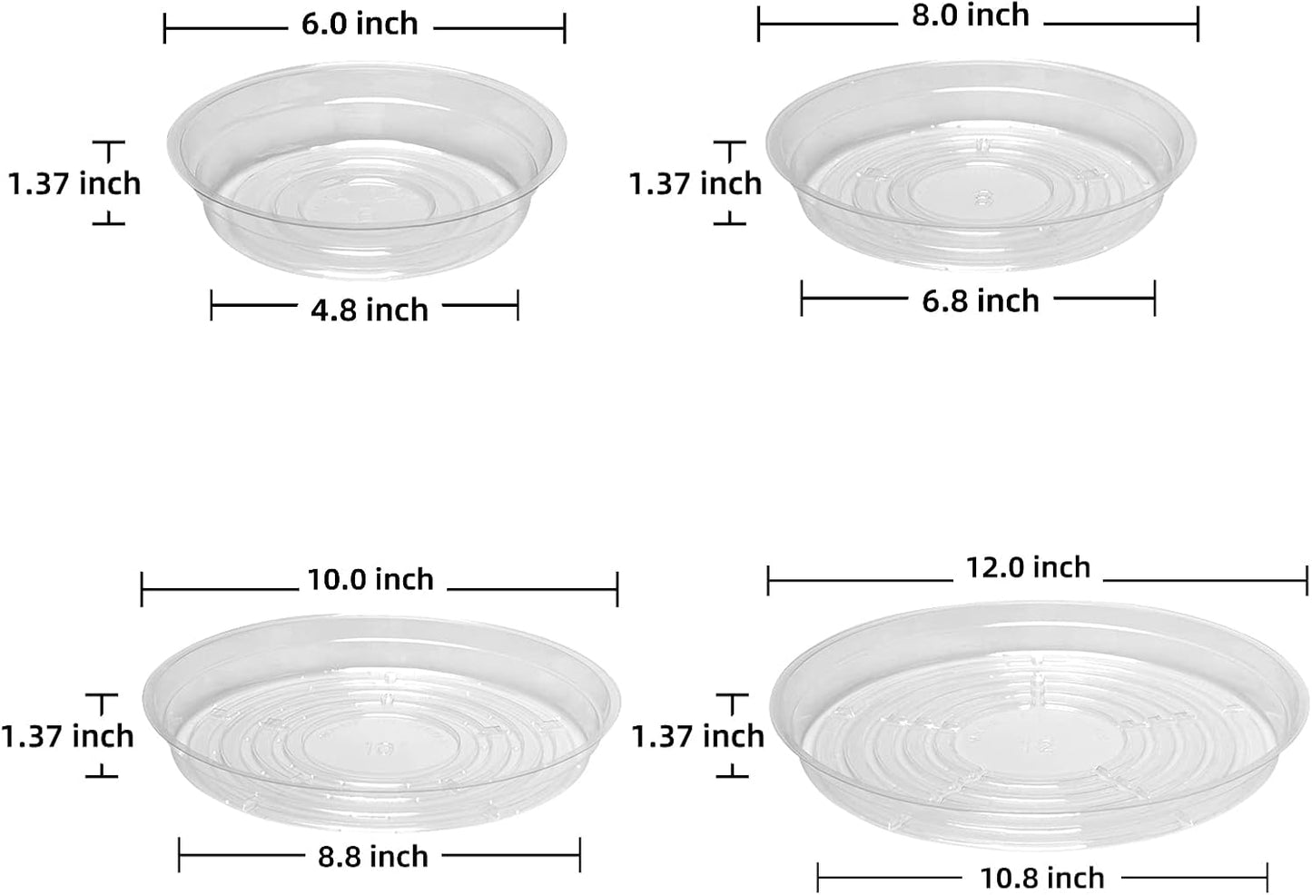 TRUEDAYS Plant Saucers - 20 Pack Clear Flower Pot Trays for Indoor & Outdoor Use | 6-12 Inch Sizes