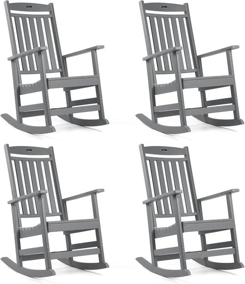 FUNBERRY Outdoor Rocking Chairs - Set of 4 All-Weather HDPE Rockers with High Back | Easy Assembly