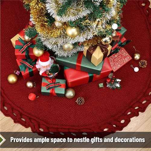 Mr. Pen- Small Christmas Tree Skirt, 24", Red Knitted Christmas Skirt Tree, Xmas Tree Skirt, Christmas Skirts for Xmas Trees, Skirt for Christmas Tree, Small Tree Skirt Small, 24 Inch Tree Skirt