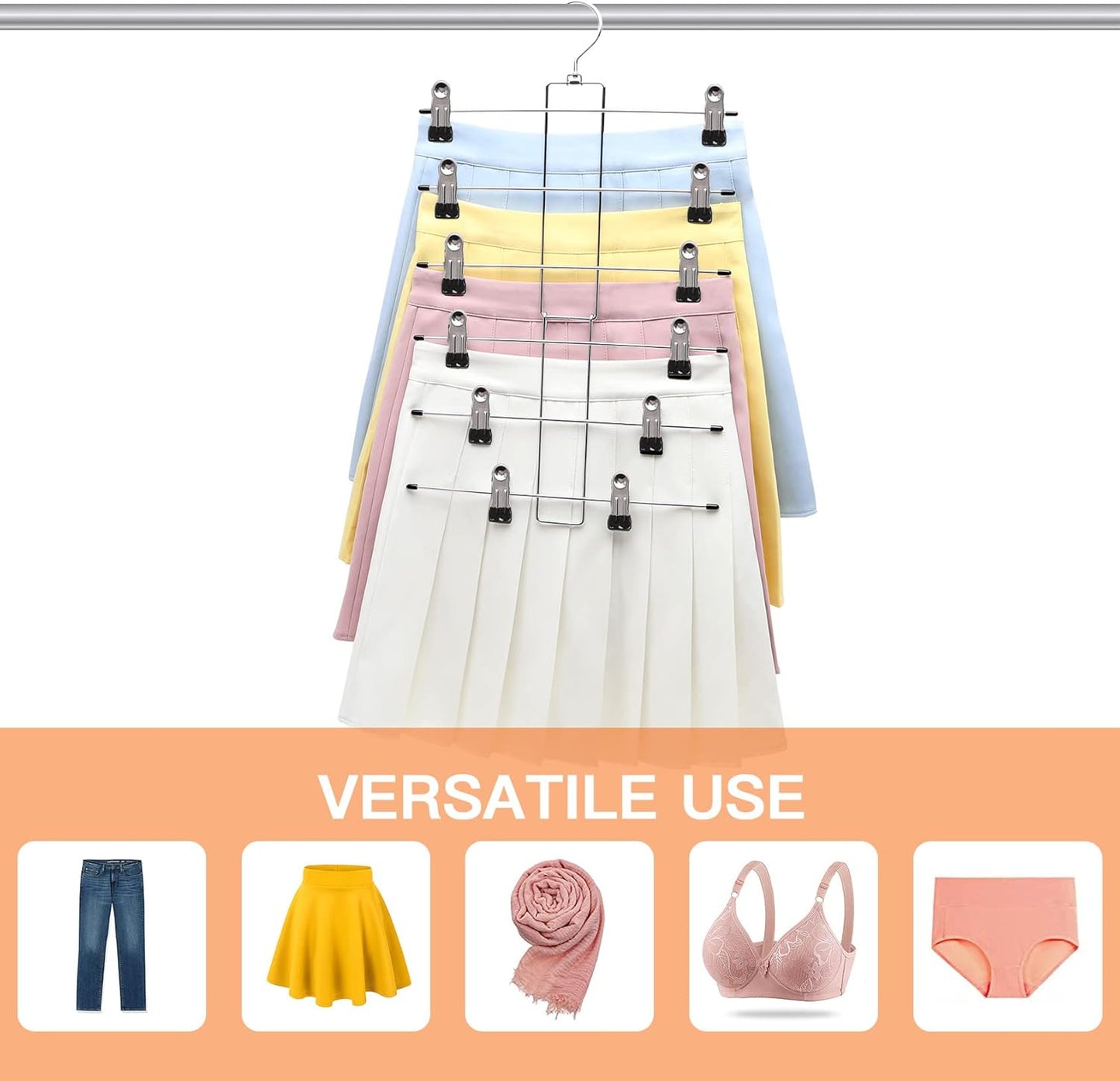 Skiennix 3-Pack Pants Hangers - Space-Saving 6-Tier Closet Organizers with Clips | Ideal for Jeans & Scarves