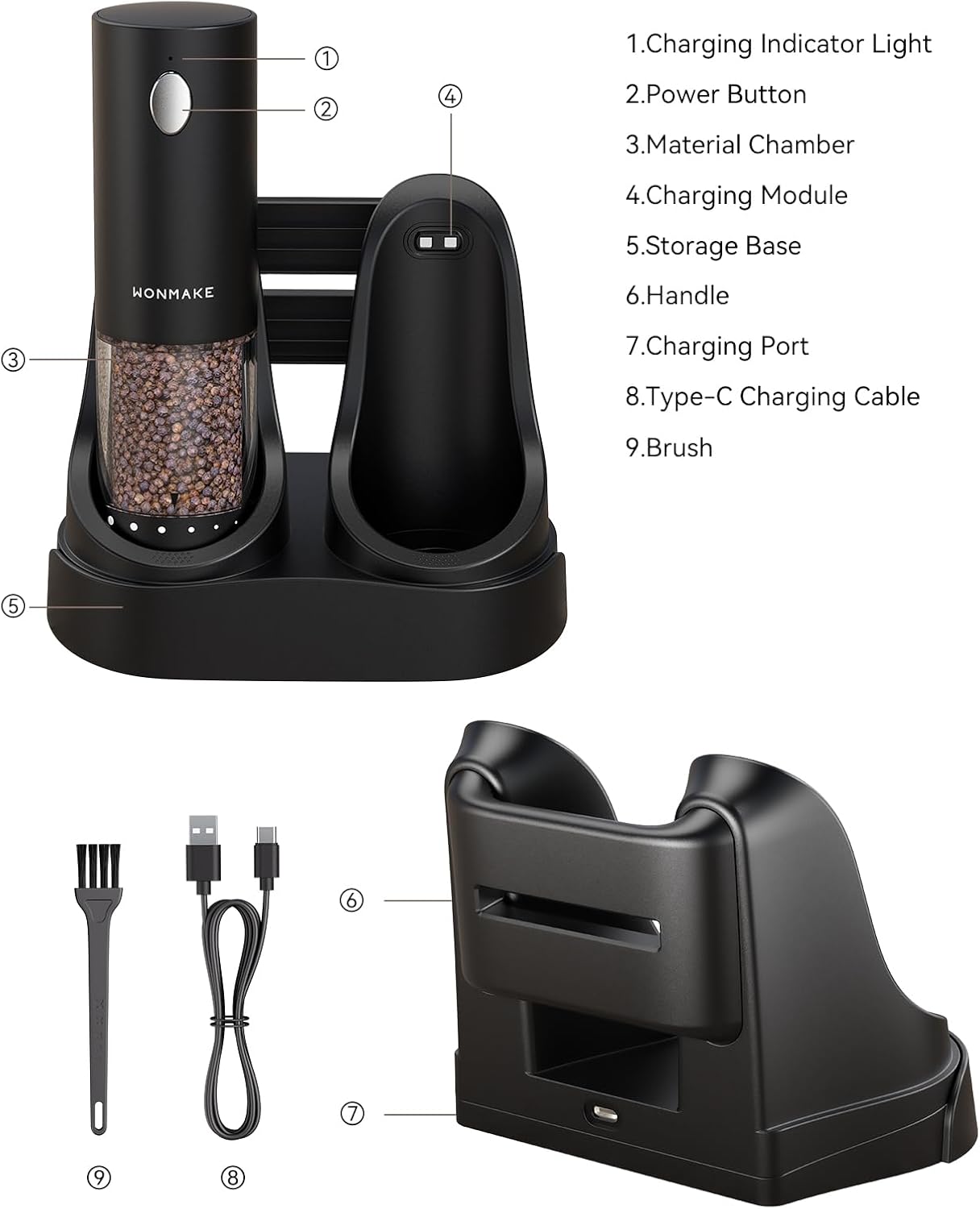 Skiennix Electric Salt and Pepper Grinder Set - Automatic Refillable Grinders with LED Light & Adjustable Coarseness