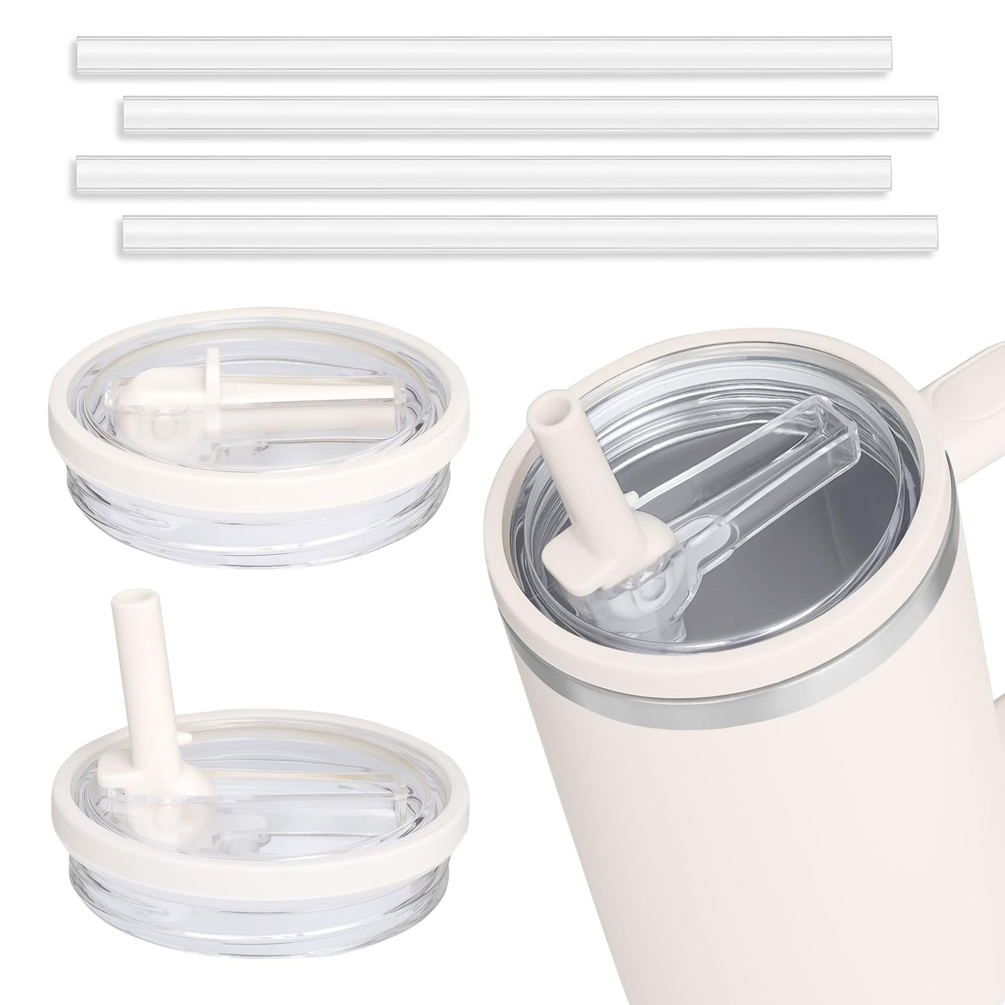 2 Pack 40 oz Tumbler Flip Straw Leak Proof Lid Replacement Fit for Stanley Quencher,40 oz Tumbler Lid Replacement for Stanley Cup,No Spill Proof Straw Cover for Stanley Cup Accessories (Cream White)