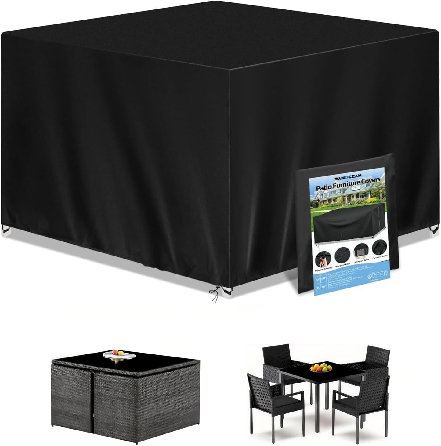 Wanocean Waterproof Patio Furniture Cover - 55" Outdoor Table & Chair Protector with Storage Bag