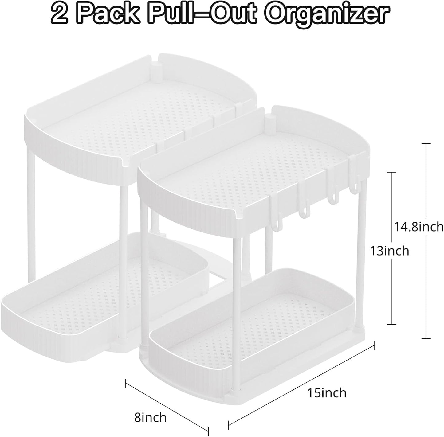 Ukeetap Multi-Purpose Pull-Out Storage Organizers - Under Sink & Cabinet Solution | 14.8 Inch, White
