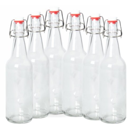 ICE N COLD | Pack of 6 Clear 16-20oz Growler with Flip Top Airtight Silicone Seal | For Beverages, Oil, Vinegar, Kombucha, Beer, Water, Soda, Kefir