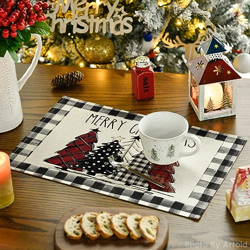 Artoid Mode Watercolor Buffalo Plaid Christmas Placemats – 8 Pcs, 12x18 Rectangular (Black/White)