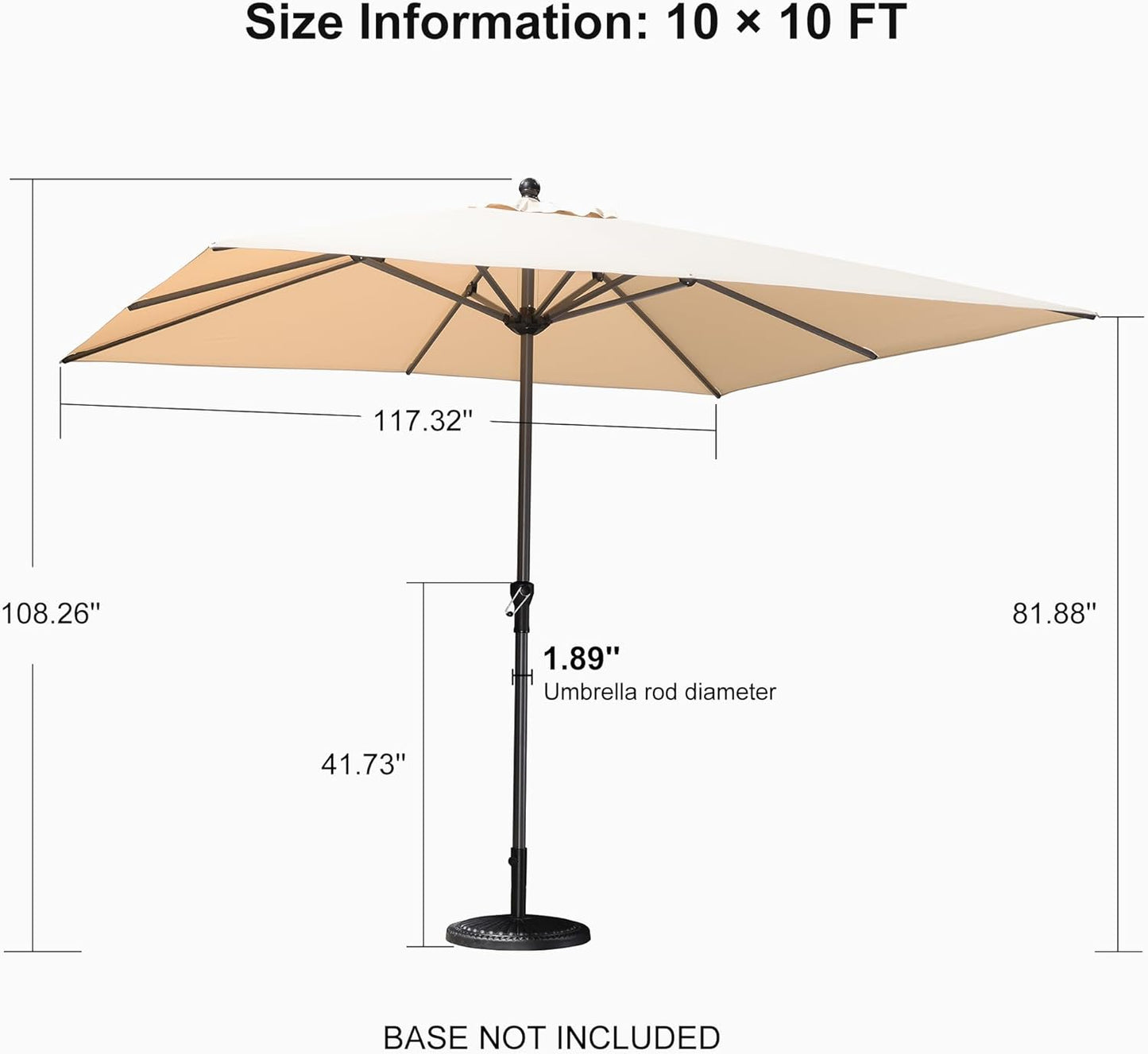 PURPLE LEAF 10' x 10' Square Patio Umbrella - Durable Aluminum Frame with 8 Ribs | Beige Sunshade for Garden & Pool