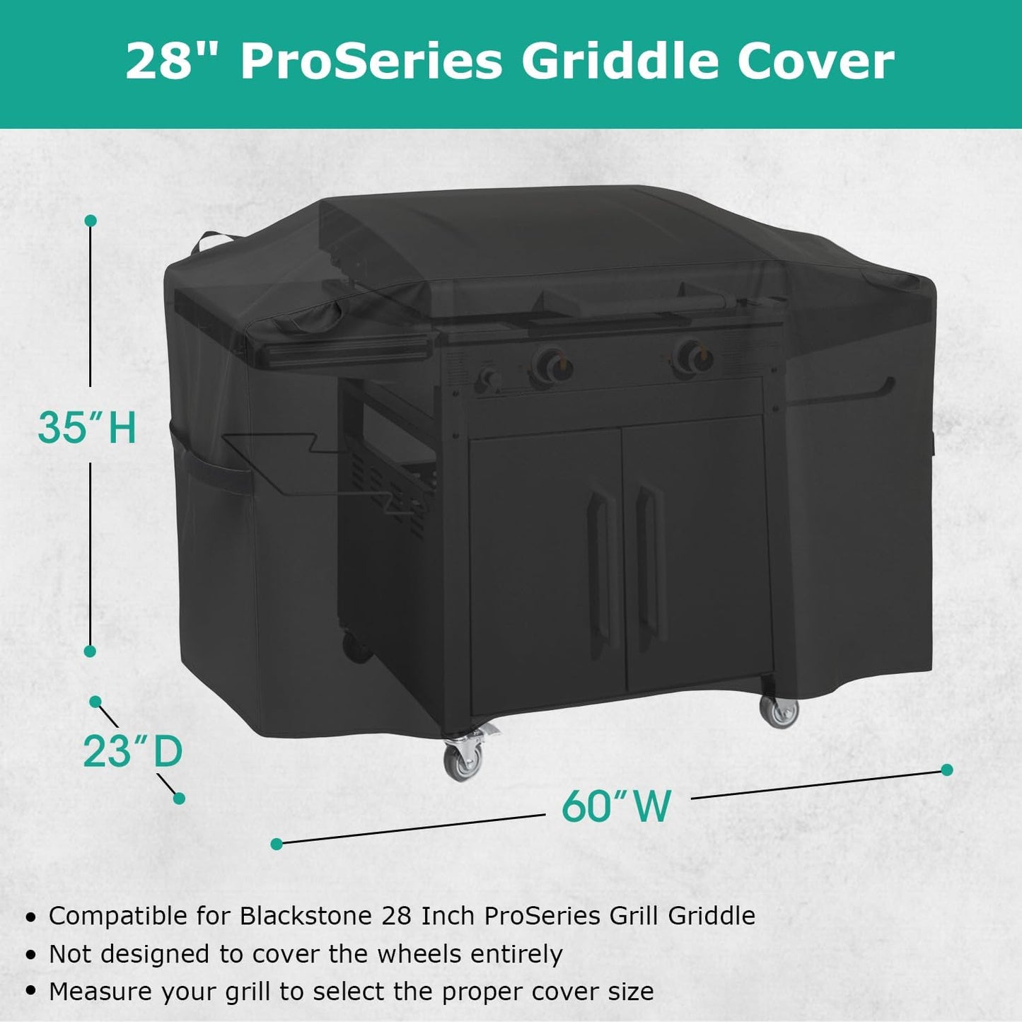 SunPatio Griddle Cover - Heavy Duty Waterproof Protection for Blackstone 28" Pro Series | 60 Inch Black