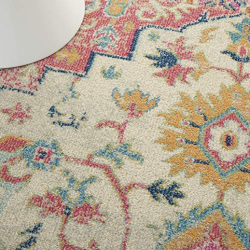 Nourison Passion Ivory Pink Rectangular Area Rug 6'7" x 9'6" - Easy Clean, Non Shedding, Living Room, Bedroom