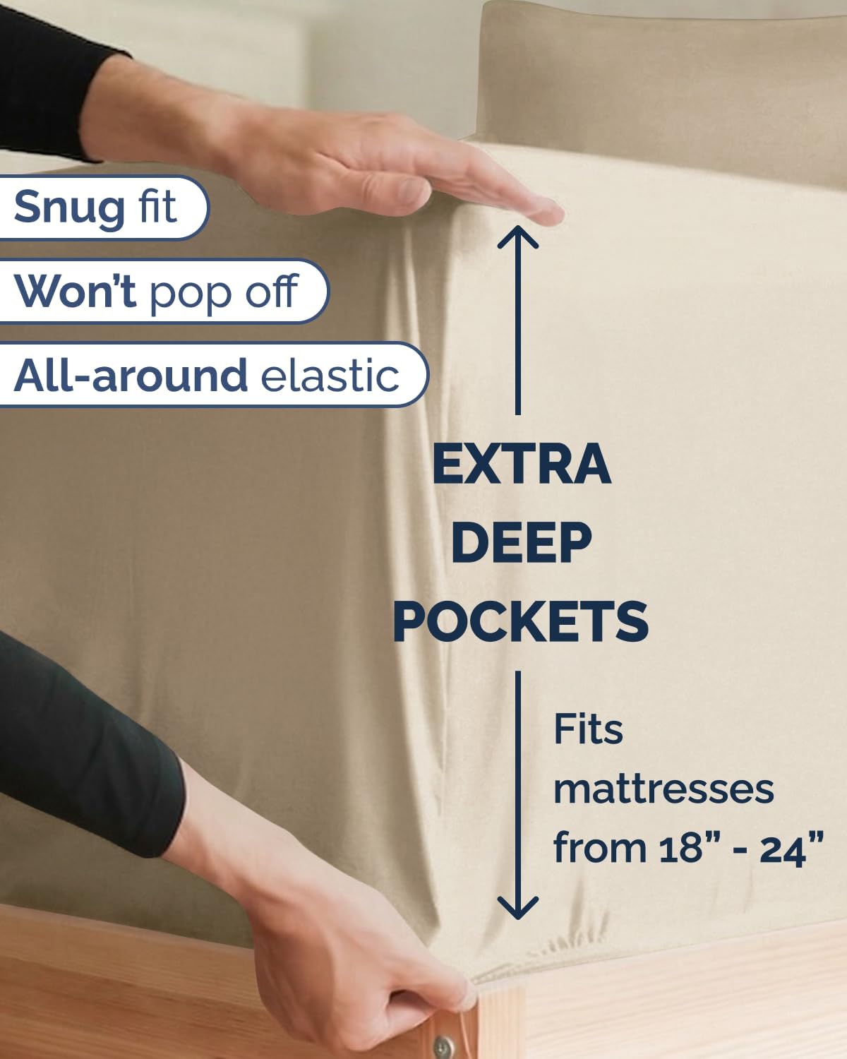Skiennix Extra Deep Twin XL Sheet Set - 4 Piece Breathable Cooling Bedding - Soft Wrinkle-Free Cream