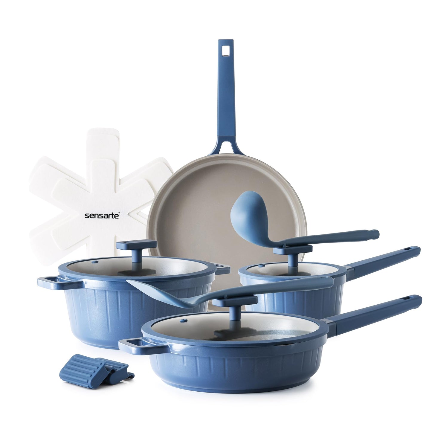 SENSARTE Ceramic Cookware Set Non-toxic 14 Pcs, Nonstick Pots and Pans Set, Dishwasher Safe Induction Cookware, Healthy Kitchen Cooking Set, PFOA/PFAS/PTFE Free