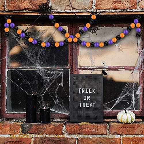 10ft Wooden Bead Garland, Wood Bead Decoration for Halloween Party, 14mm (Orange, Purple & Black)
