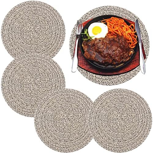 WENFOME 6 Pack Round Woven Cotton Placemat Set - Mixed Brown, 13.8 Inch Charger Plates for Dining & Decor