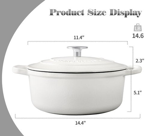 EDGING CASTING Cast Iron Dutch Oven With Lid Round Pot Enameled Covered for Bread Baking, 7 Quart, White