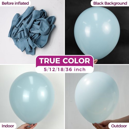 Bezente Dusty Blue Balloons 18 Inch - 30 Pack Large Thick Blue Balloons Big Round Slate Latex Balloons for Bridal Shower Wedding Birthday Party Decorations