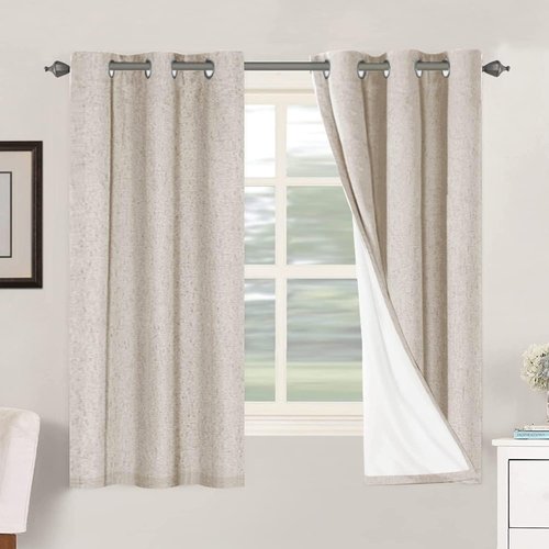 H.VERSAILTEX Blackout Curtains - 100% Thermal Insulated Burlap Drapes | 2 Panels, 42 x 63 Inch, Natural