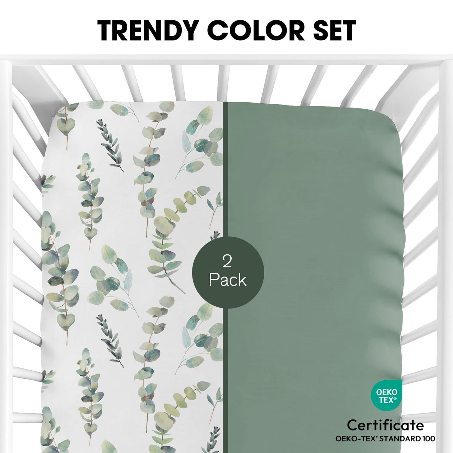 Little Grape Land Crib Sheets - Super Soft 2-Pack Fitted Sheets for Standard Cribs | Leaves & Green Design