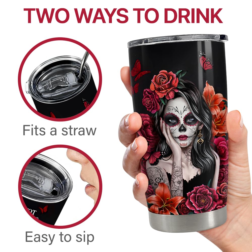 SANDJEST Sugar Skull Tumbler 20oz Stainless Steel Insulated Coffee Travel Mug Cup for Women Girls Gifts for Birthday Christmas Halloween