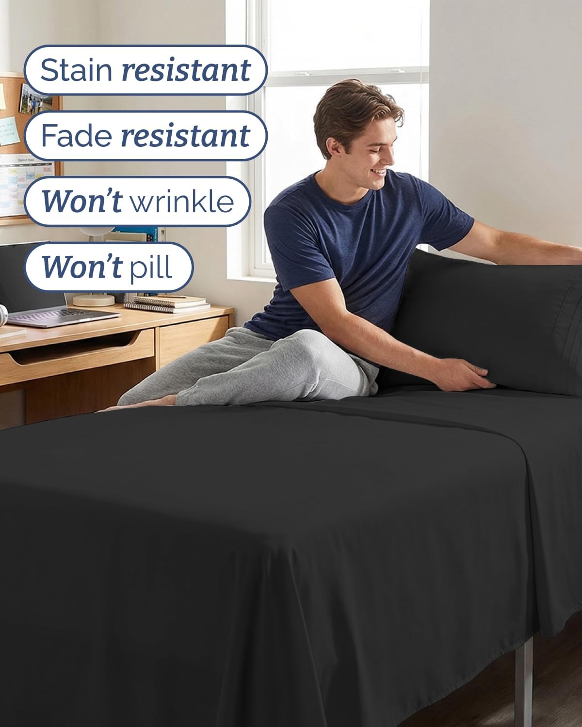 Skiennix Twin XL Sheet Set - Comfy Cooling Bed Sheets | Ultra-Soft, Deep Pockets, Wrinkle-Free - Black