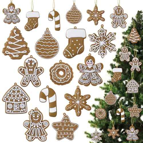 12pcs Gingerbread Cookie Ornaments Bulk, Cookie Gingerbread Christmas Tree Decorations, Rustic Ginger Bread Hanging Ornament for Winter Xmas Holiday Home Party Decor Indoor