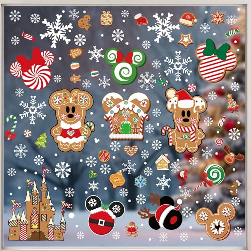MAXDUCK Red Christmas Gingerbread Window Clings - 12 Sheet Reusable PVC Décor for Windows/Mirrors