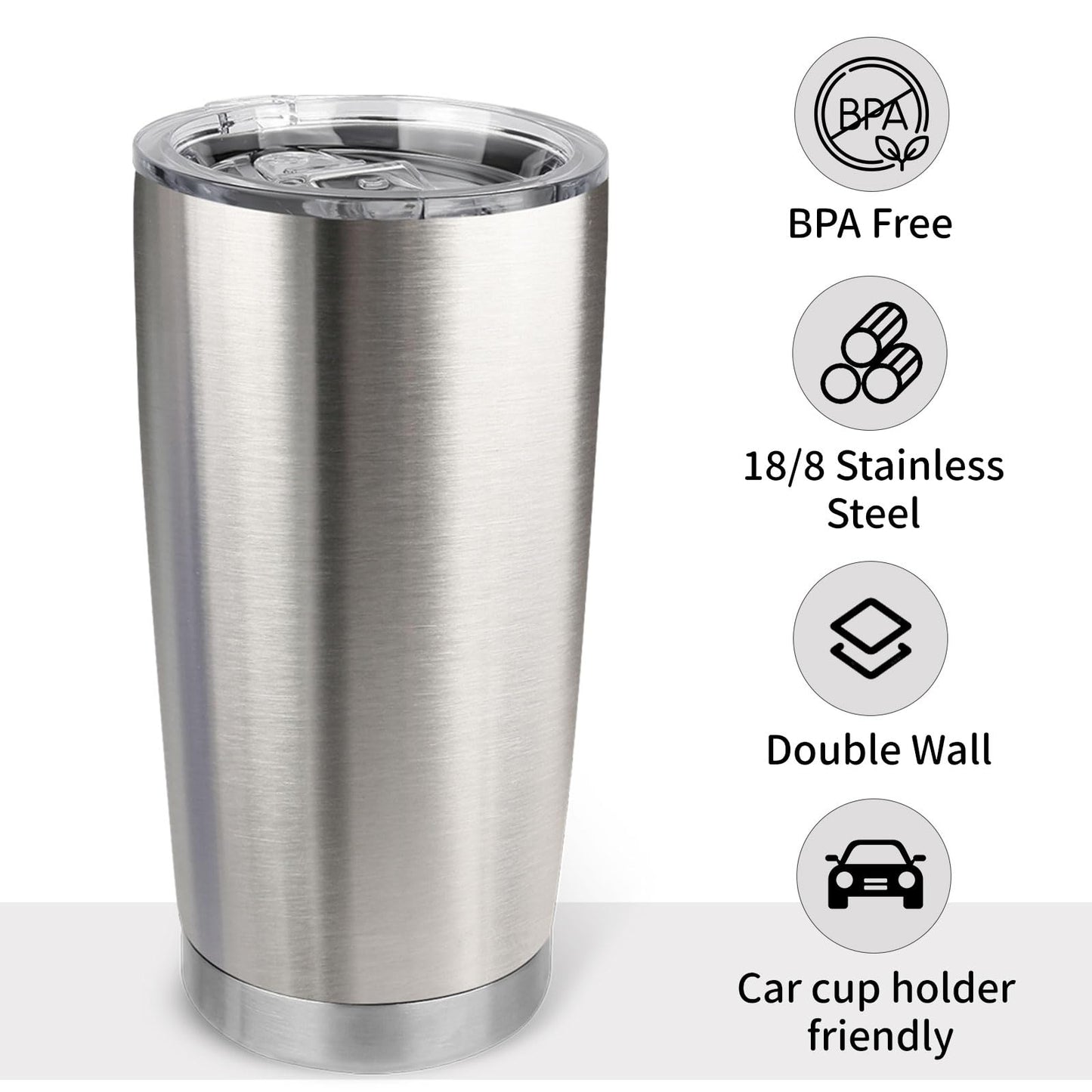 Zynkify 20oz Stainless Steel Tumbler Bulk with Lid, Travel Mug - Double Wall Vacuum Powder Coated Cup - Stainless steel, 6 Pack